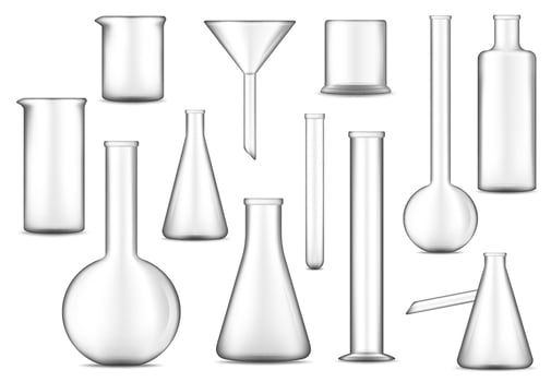 Test tubes, flasks and beakers. Checimal lab glass vector