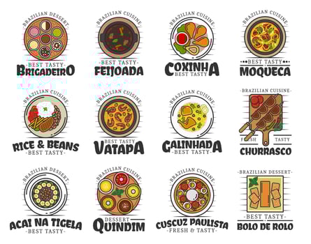 Food and desserts of brazilian cuisine isolated vector