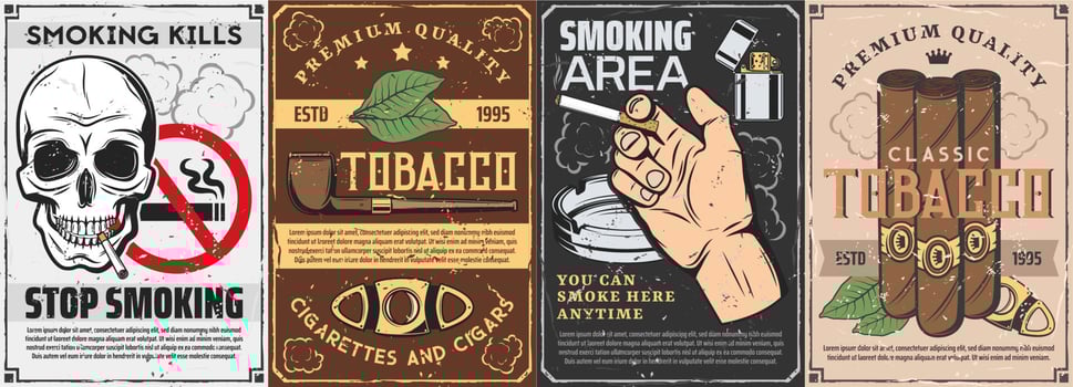 Tobacco, cigar and smoking items vector