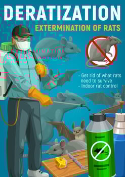Extermination of rats, mice, bats. Rodent control vector