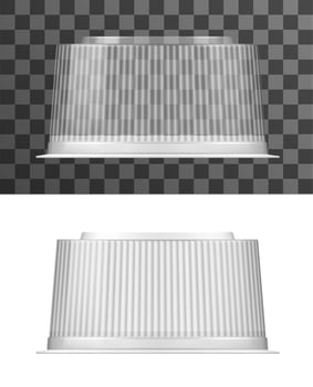 Cake cover and stand, plastic package mockup vector