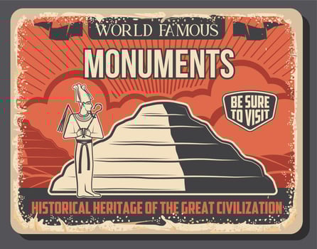 Djoser Pyramid in Egypt and Egyptian god Ausar vector