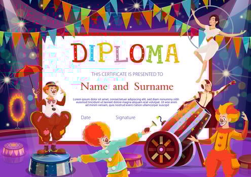 Kid education diploma, certificate vector template