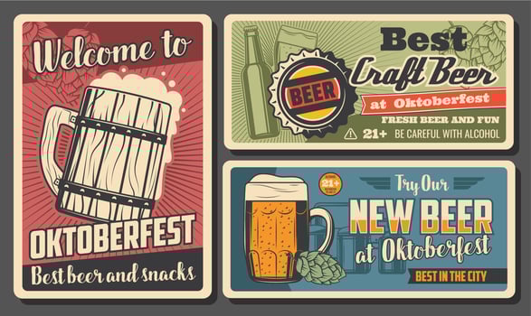Oktoberfest beer and snack vector posters
