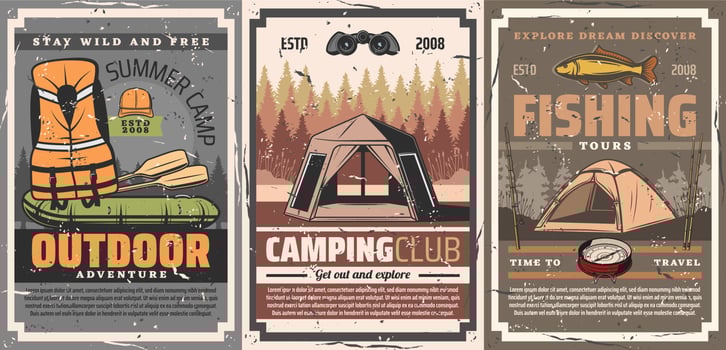 Active leisure, camping and rafting sport vector