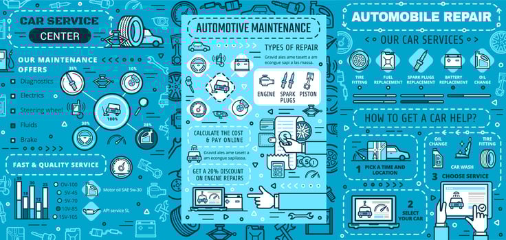 Car maintenance, repair service infographics vector