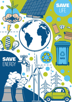 Earth environment, energy saving, green power vector