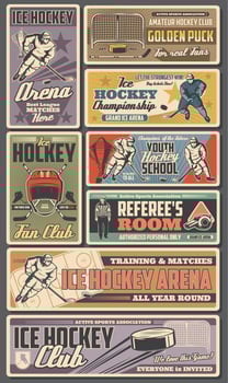 Ice hockey retro posters vector sport team players