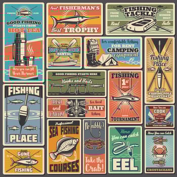Fishing sport equipment vector posters