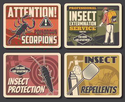 Insects extermination service pest control posters vector