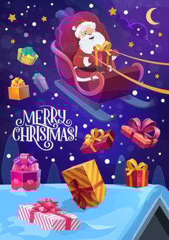 Santa sleigh with Christmas gifts in night sky vector