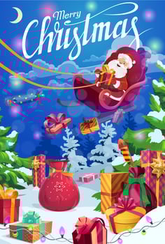 Christmas sleigh with Santa Claus and Xmas gifts vector