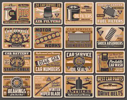 Car bearings, wrench and spanner, auto motor oil vector