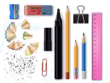School and office realistic stationery or supplies vector