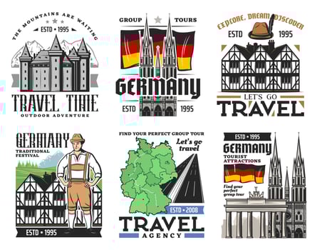 German architecture travel landmark icons vector