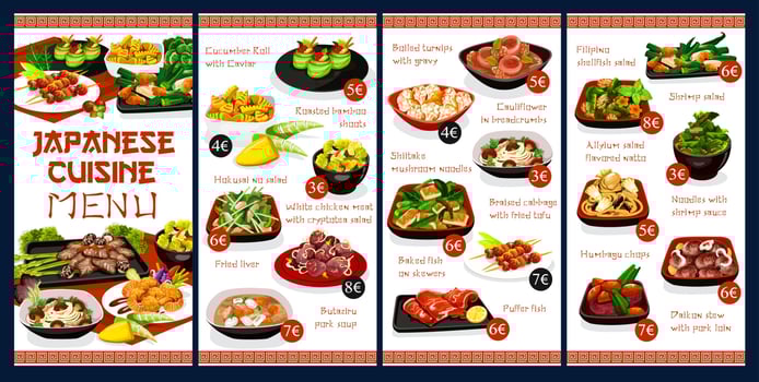 Japanese cuisine restaurant menu cover vector