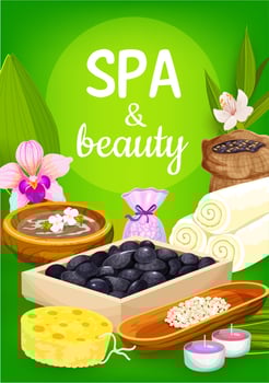 Spa massage stones, towels, candles and flowers vector