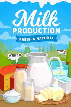 Dairy farm, milk food organic products poster vector