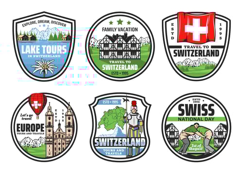Welcome to Switzerland, city landmark tours icons vector