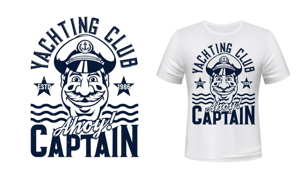 Sea captain of yachting sport t-shirt print mockup vector