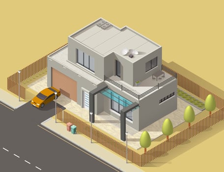 House building isometric icon of villa with garden vector