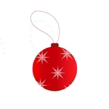 Christmas tree decoration red ball with snowflakes in a vector with a gradient, isolated on a white background