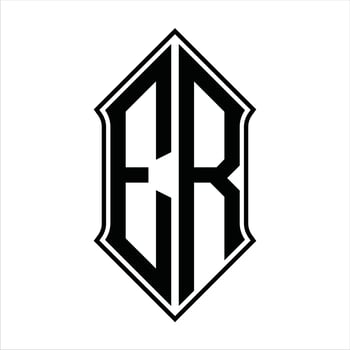 ER Logo monogram with shieldshape and outline design template vector icon abstract