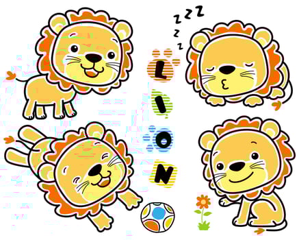 Vector set of hand drawn baby lion cartoon in different activity