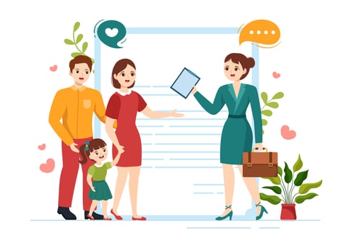 Child Adoption Agency By Taking Kids To Be Raised, Cared And Educated With Love In Flat Cartoon Hand Drawn Template Illustration vector