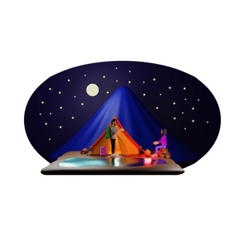 A Man And Woman Setting a Tent by Lake 3D Character Illustration png