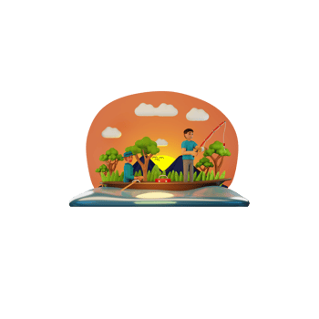 Two Men Fishing At a River, 3D Character Illustration png