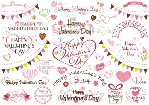 Valentines Day Vector Logo And Design Element Set Isolated On A White Background.