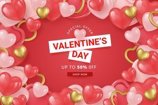 Valentine's day sale background with balloons heart and golden hearts. Vector illustration. Wallpaper, flyers, invitation, posters, brochure, banners.