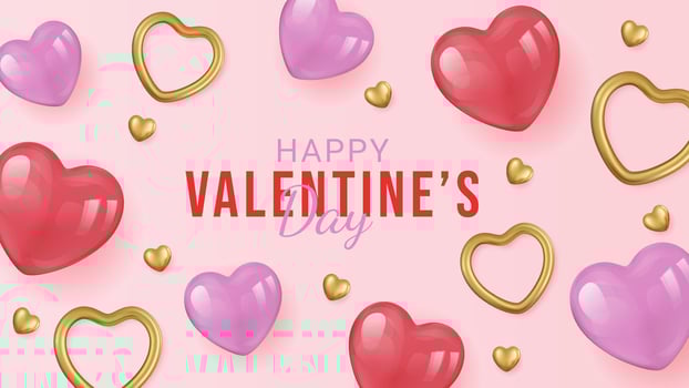 Valentine's day background with balloons heart and golden hearts. Vector illustration. Wallpaper, flyers, invitation, posters, brochure, banners.