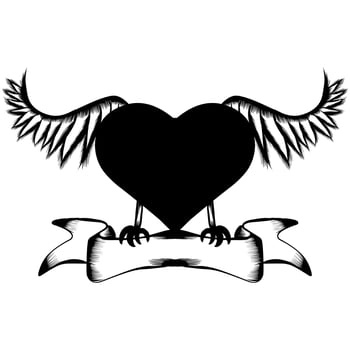 Abstract vector illustration frame heart with wings and banner. Design for tattoo or print t-shirt