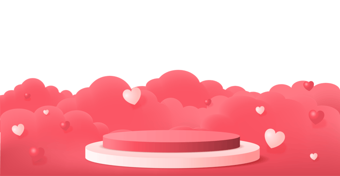 Valentines day with 3d cylinder pedestal podium platform. Mock up product display presentation design png