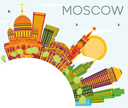 Moscow Skyline with Color Buildings, Blue Sky and Copy Space. vector