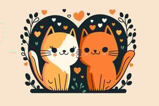 couple  cute cat in love animal valentine day card invitation background vector