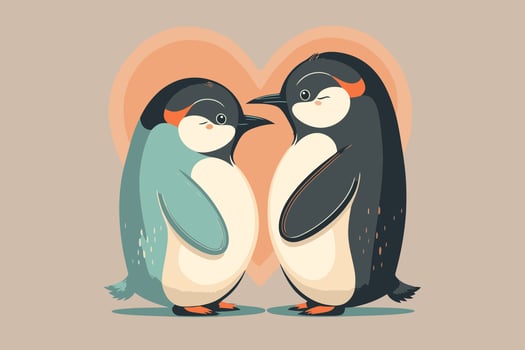 cute penguins couple in love animal valentine day card invitation background vector