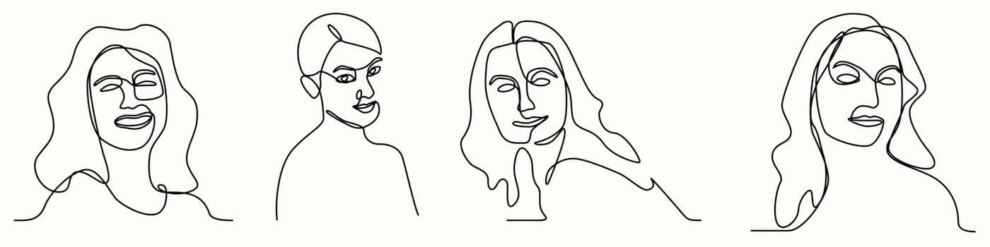 ne line hand drawing of woman face line art feminine vector