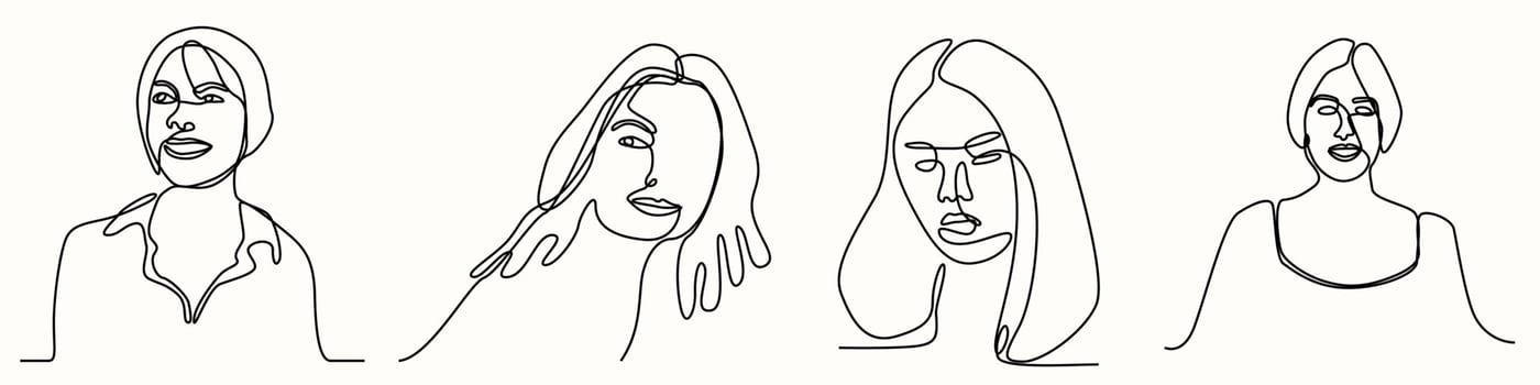 ne line hand drawing of woman face line art feminine vector