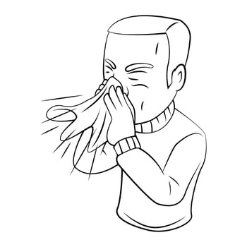 Sneezing Man Sketch Illustration vector