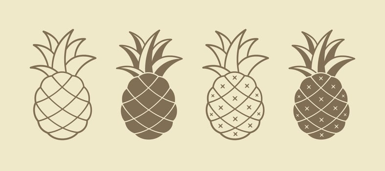 Pineapple outline and silhouette business company brand logo clipart set. Simple flat modern minimal vector illustration design. Sign symbol for agriculture tropical fresh fruit etc.