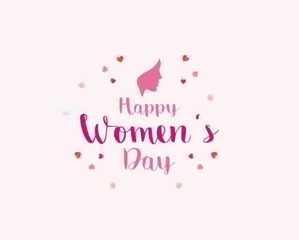 Happy Women's Day vector Card to 8 March in pink color typography. beautiful woman with heart shape illustration.