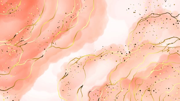 Beautiful pastel watercolor background. Aesthetic ink painting with glitters and the golden texture vector