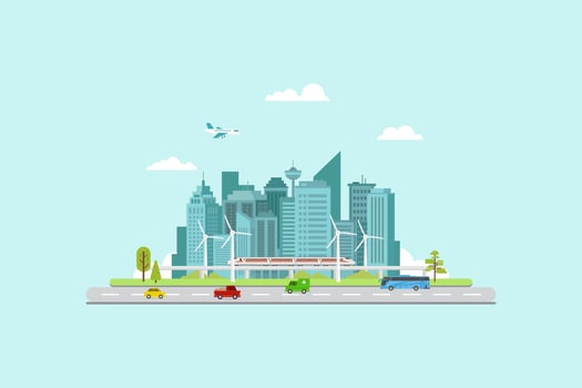 Smart city flat design of modern skyscrapers vector