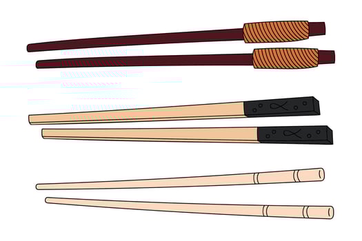 Hand drawn wooden chopsticksfor eating sushi, sea food, japanese and chinese food vector