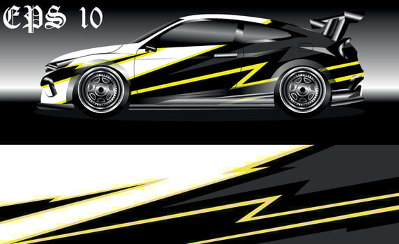 Racing car wrap design vector. Graphic abstract stripe racing background kit designs for wrap vehicle, race car, rally, adventure and livery vector