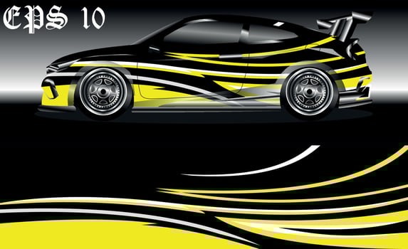 Racing car wrap design vector. Graphic abstract stripe racing background kit designs for wrap vehicle, race car, rally, adventure and livery vector