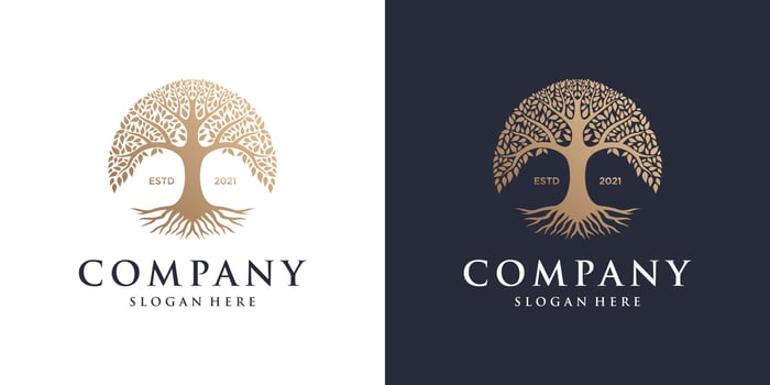 Abstract vibrant tree logo design template. luxury tree of life logo icon element. vector